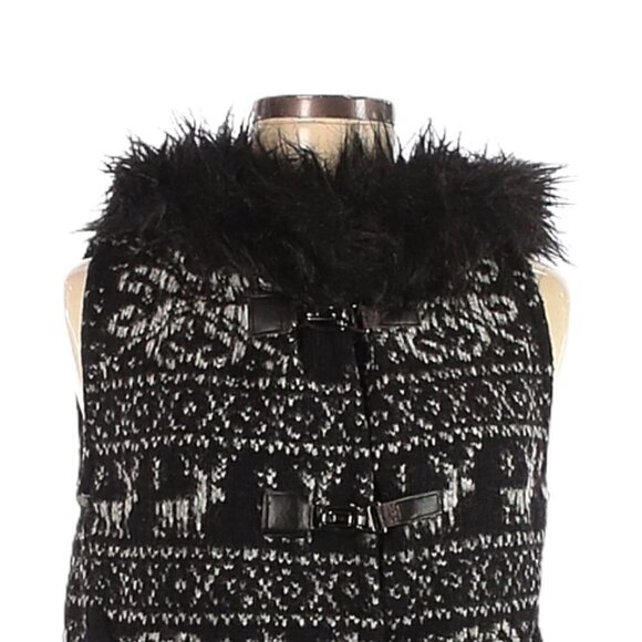Zara Fair Isle Reindeer Wool Blend Vest M Faux Fur Hood Nordic Holiday Après Ski - Picture 3 of 11